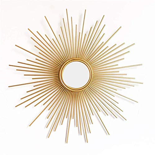 WLABCD Spiegel 60Cm Wanddekoration Spiegel, Europäischer Schmiedeeisen Wandbehang Spiegel, Indoor Nachttisch Wanddekoration Hotel Dreidimensional Gold Sonne Wandspiegel