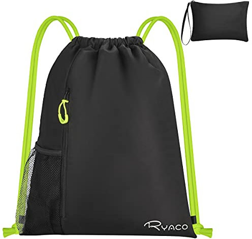 Ryaco Turnbeutel Wasserdichter Kordelzug-Rucksack, Schwimmsport-Sporttasche, mit Außentasche mit Reißverschluss, Wasserbecher-Netzpaket,Trocken- und Nasstrennung, für Schule,Sport,Schwimmen,Reisen