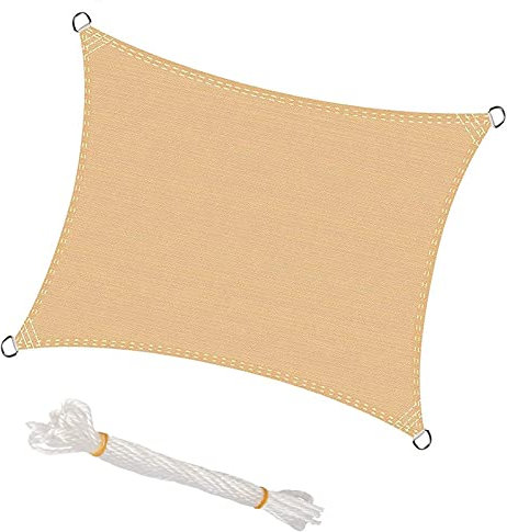 YUANBIAO Sonnensegel 5x7m Schattentuch Wasserdicht Uv Schutz Reißfestigkei Polyester mit Seilen und Befestigungs Kit für Camping Terrasse Balkon Outdoor Garten, Gelb