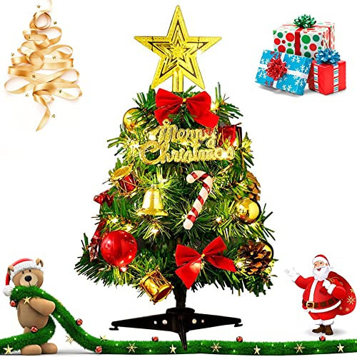 Mini Weihnachtsbaum,Mini Tannenbaum für Tisch,Weihnachtsbaum Miniatur,Mini Weihnachts Baum mit LED Lichterketten,Künstlicher Weihnachtsbaum,Weihnachts Baum klein,Christbaum,Weihnachtsdeko