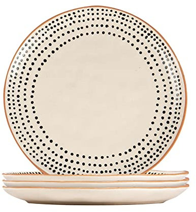 Nicola Spring Stoneware Side Plates - Spotted Rim - Pack of 4 - Ceramic Dining Tableware Patterned Plates Dishwasher & Microwave Safe Small Plates Crockery for Starters, Sides, Mains, Desserts