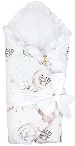 TupTam Unisex Baby Einschlagdecke mit Schleife, Farbe: Tiere auf Wolken, Größe: 70 x 70 cm