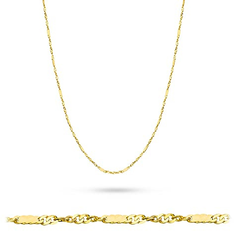 MARKO Goldkette Damen 333 Echtgold – Singapurkette 1,2 mm mit Zierplättchen aus 8 Karat Gelbgold, Halskette 42–50 cm, feiner Goldschmuck mit Schmuckbox