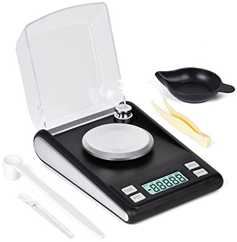 Muaket Feinwaage 50 x 0,001g, Milligramm Waage mit LCD Display, hochpräzise Electronische Digitalwaage, Schmuckwaage mit 20g Kalibriergewichten, Taschenwaage, Laborwaage, Briefwaage, MG Waage