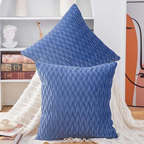 Madizz 2er Set Samt Dekorativ Zierkissenbezüge Luxus Stil Kissenbezug für Sofa für Schlafzimmer Königsblau 40x40 cm Quadrat