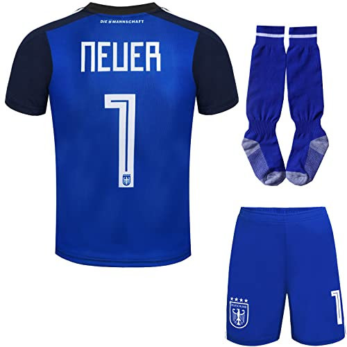 Mokiss Deutschland Neuer Kinder Torwart Trikot Fußball #1, Neu Saison, Shorts Socken Torwarttrikot (Blau,26)