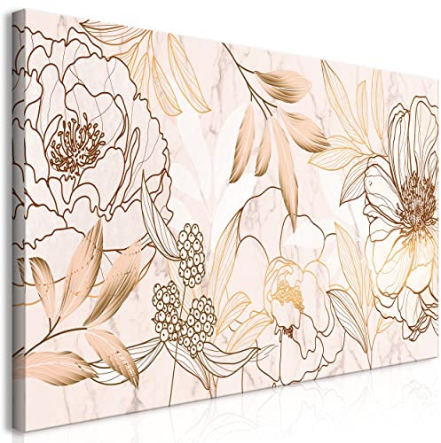 decomonkey Bilder Blumen 140x70 cm 1 Teilig Leinwandbilder Bild auf Leinwand Vlies Wandbild Kunstdruck Wanddeko Wand Wohnzimmer Wanddekoration Deko Modern Collage Natur Marmor beige