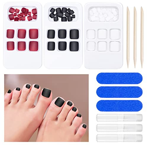 72 Stück Künstliche Fußnägel zum Aufkleben Set, 12 Größen Falsche Fußnägel Tips, Full Cover Acryl Künstliche Zehennägel und Nagelfeilen für Damen Frauen Nagelkunst DIY