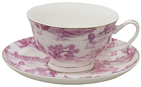 Clayre & Eef Tasse mit Untertasse 250 ml Rosa Porzellan Geschirr