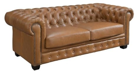 Vente-unique-Chesterfield Ledersofa 3-Sitzer - Büffelleder - Karamellbraun - Brenton
