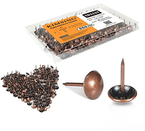 KIMSING TD1117 Lot de 500 clous décoratifs à tête ronde lisses de 11 mm de diamètre de la tête pour meubles (cuivre antique, 500 pièces/boîte)