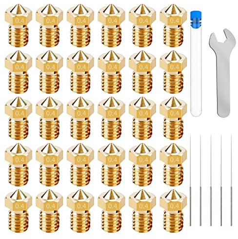 3D Drucker Düsen 0,4 mm Messing Düse Nozzle Nozzle Set,Extruder Druckkopf Für 1,75 mm Filament E3D V5-V6 3D Drucker Zubehör Az.B. Anycubic I3 Mega Prusa I3 MK3/MK3S Printer,Düsenreiniger Tool(30Stück)