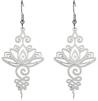 Loto colgando pendientes de yoga flor varillas delicado lindo trendy meditación chakra moda joyería chica mujer regalo (Plata)