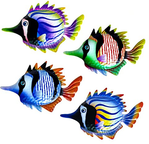 JAWSEU Metall Fisch Deko, Metallfisch-Wanddekoration, Metall Gartendekoration, Meerestiere Wandkunst Skulpturen Ornament Nautische Maritime Deko für Garten Zimmer Terrasse Veranda Wand Deko