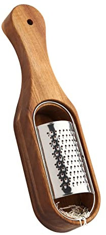 Rallador de queso con contenedor, rallador de queso de acero inoxidable con mango de madera, rallador de rallador, caja de rallador de queso de mano para cocina