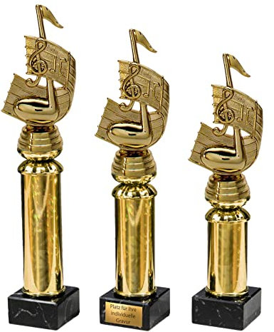 eberin Gesang & Musik Pokal mit Gravur/Wunschtext · Note/Notenschlüssel/Notenblatt auf Goldsäule/Marmor schwarz · Pokal in 3 Größen erhältlich · (24,3 cm)
