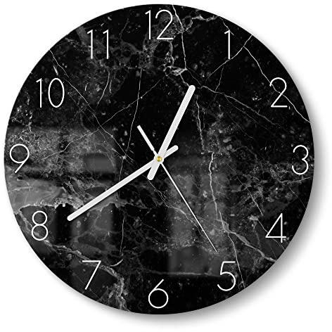 DEQORI Glasuhr | rund Ø 30 cm | Motiv Marmorplatte nah | ausgefallene leise Design Uhr aus Glas | Wanduhr für Wohnzimmer & Küche | moderne Hingucker Uhr für die Wand