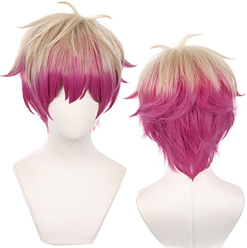Kurze lila gemischte gelbe Perücke für Kostümhaar Erwachsene Halloween-Perücken für Männer