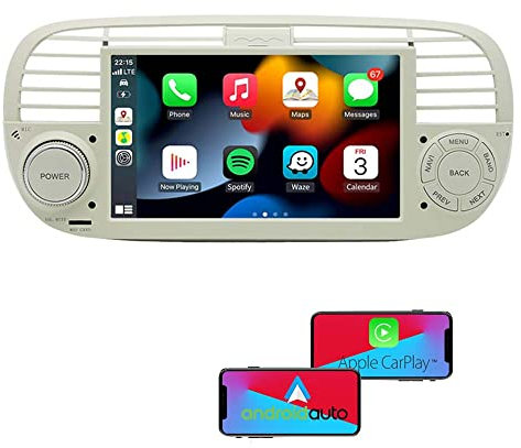 GOFORJUMP Double Din 7-inch Android Auto Carplay Car Stereo Radio Compatible with Fiat 500 Support Bluetooth/GPS Navigation/Mirror Link/Radio/SWC/USB,White