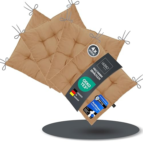 LILENO HOME 4er Set Stuhlkissen 10 Caramell (40x40x6 cm) - Sitzkissen für Garten, Küche oder Esszimmer - UV-beständige Indoor u. Outdoor Stuhlauflage als Stuhl-Kissen (Linda FUM)