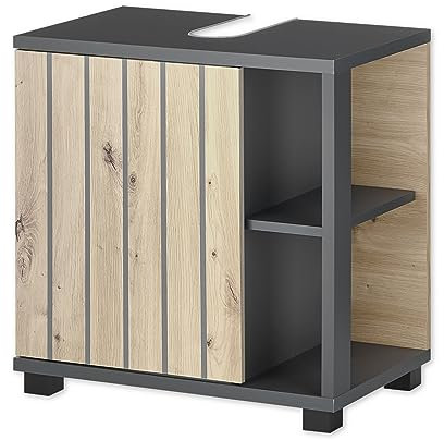 NIZZA Badezimmer Waschbeckenunterschrank in Graphit, Artisan Eiche Optik - Bad Unterschrank Badezimmerschrank mit viel Stauraum - 60 x 60 x 37 cm (B/H/T)