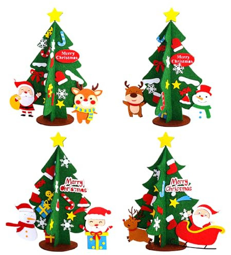 XINNIAN Weihnachtsbaum Bastelset für Kinder,Weihnachtsdeko Basteln Kinder,4 Stück DIY Bastelset Filz Weihnachtsbaum, Weihnachtsbasteln für Kinder,Weihnachten Dekoration Bastelsets Für Kinder