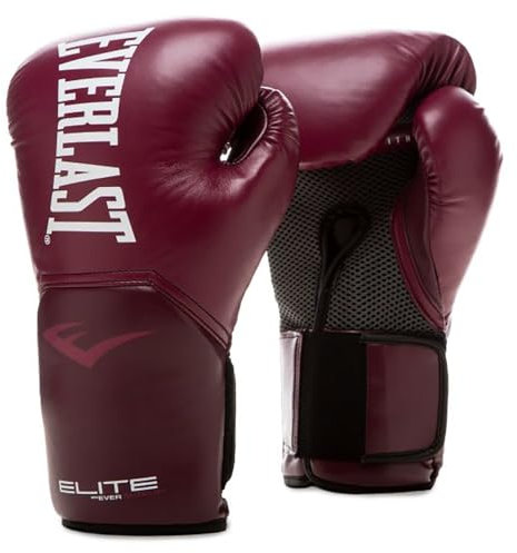 Everlast Elite 2 12oz Boxhandschuhe Bordeaux, für Sandsack, Pratzen & Sparring, Klettverschluss, ergonomischer Griffsteg, Split-Schaum – Original Everlast