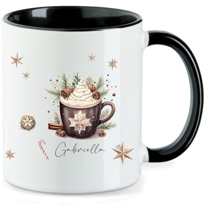 minimutz Tazza di Natale con nome – Tazza da caffè personalizzata in ceramica Merry Christmas – Tazza da tè cioccolata calda per bambini adulti (grigio)