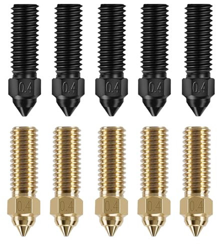 HzdaDeve 5PCS Gewinde gehärtete Düsen 0.4MM Edelstahl Düsen und 5PCS Messing Düsen Hochtemperatur spitze verschleißfeste Düse für Creality K1/K1 Max/Ender 3 V3 KE 3D Drucker Ersatz (10PCS)