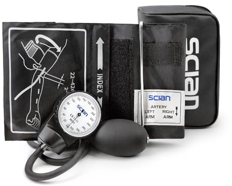 SCIAN Manuelle Blutdruckmessgerät – Aneroid Sphygmomanometer mit D-Ring, Universal-Manschette, 22-42 cm, Tragetasche für Krankenschwestern, Ärzte, Senioren, Erwachsene (Schwarz)