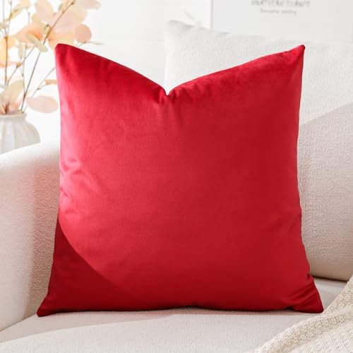 Artscope Samt Kissenbezug Kissenhülle Dekorative Dekokissen Sofakissen Lendenkissen Wurfkissenbezug Sofa Schlafzimmer 50x50cm Rot