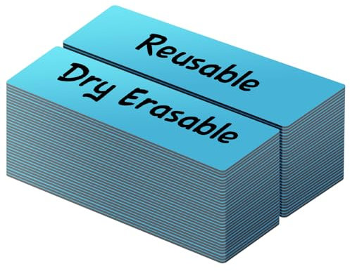 LLPT Dry Erase Magnetic Labels | 50PCS | Blank Writable Magnet Stickers Reusable for Refrigerator Desktop Shelf DIY Whiteboard (DML0520BL) | Color Blue | 1.3CM x 5CM