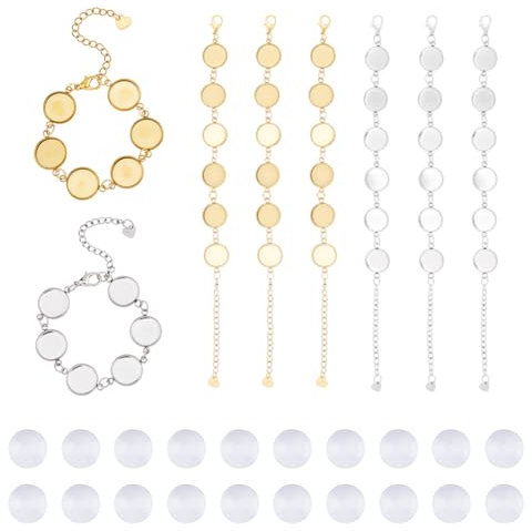 DICOSMETIC 8 Stück Cabochon Armbandherstellung 2 Farben Edelstahl Armbandrohlinge Basis Armreif Rohling Fassungen Mit Cabochons Für Die Schmuckherstellung Fach: 12 mm