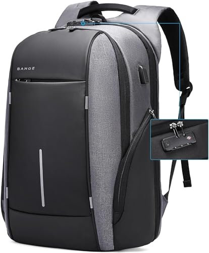 BANGE Minimalistischer Business Laptop Rucksack mit Anti-Diebstahl Schnalle und Reißverschluss Tasche für Männer und Frauen…grau