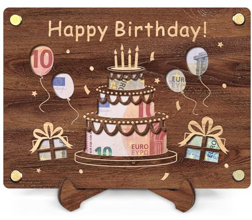 QHHENTOO Geldgeschenke Geburtstag - Geldgeschenk Jugendweihe aus Holz inkl. Ständer - Geburtstag Geschenke für Junge Mädchen - Geburtstagskarte Deko