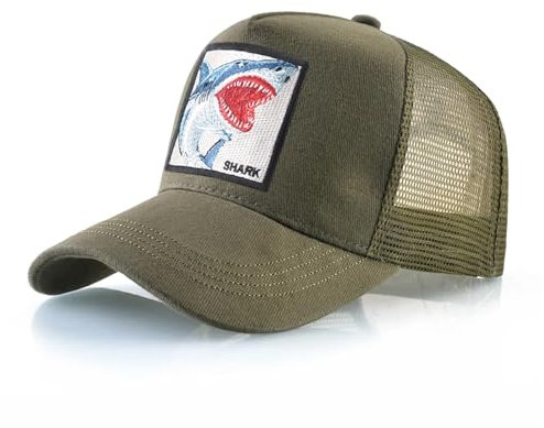 ZXRSJBL Shark Sports Mesh Cap, Bestickte Tier-Baseballmützen, Duck Caps für Männer und Frauen mit Aufnähern (GN,L)