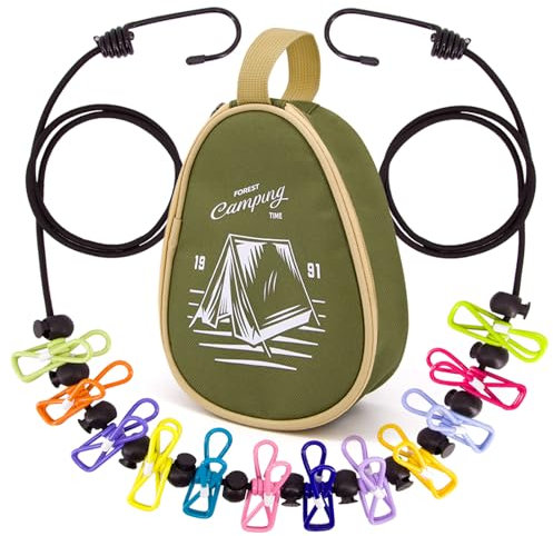 Travel Washing Line with Storage Bag Camping Essentials Portable Washing Line with 12 Colorful Clips and Anti Slip Buckle Hiking Camping Gear Accessories for Hanging Clothes Outdoor