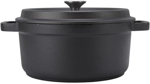 Cast Iron Dutch Oven, Pre-Seasoned Cast Iron Round Oven, Non-Stick Skillet And Pot Set Casserole Dish, Cast Iron Cooking Pots for Cooking Frying Baking on Open Fire,Black,26cm