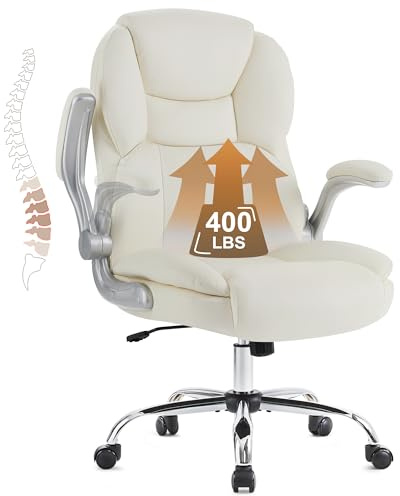IWMH Großer und hoher Bürostuhl 180KG, Schreibtischstuhl Ergonomisch | Chefsessel Computerstuhl mit hochklappbarer Armlehne, höhenverstellbar, Drehbarer Arbeitsstuhl für das Homeoffice, Weiß