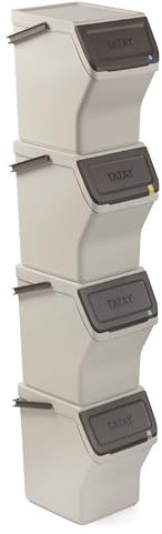 TATAY Cubos de Basura Reciclaje Easy Waste 20L | Set de 4 | Diseño Modular y Apilable | Tapa con Sistema Click | Asa de Transporte Integrada | Hecho de Material Reciclado | 35x27x36 cm - Ecohome