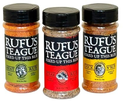 Rufus Teague BBQ Rub Gewürzset – 3er Set mit Meat Rub 184g, Chick N Rub 176g & Steak Rub 176g – Würzmischungen für Grill, Pfanne & Smoker – Geschenk für Männer, Vatertagsgeschenk, Grillzubehör