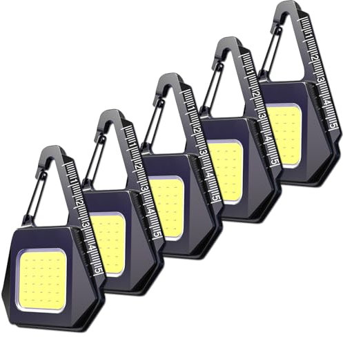 MODOAO Super Helle COB Schlüsselanhänger Arbeitsleuchte, 5er Pack Wiederaufladbare Taschenlampen Mit Skala, 3 Lichtmodi Multifunktionale Tragbare Leuchte für Werkstatt, Reparatur, Outdoor-Notfälle