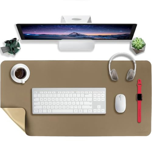 Schreibtischunterlage Leder,Schreibtisch Unterlage,90 * 43cm Laptop Desk Mat,Laptop Tischunterlage,Wasserdichte Schreibtischauflage FüR BüRo- Oder Heimbereich,Doppelseitig Zweifarbig (braun/Tan)
