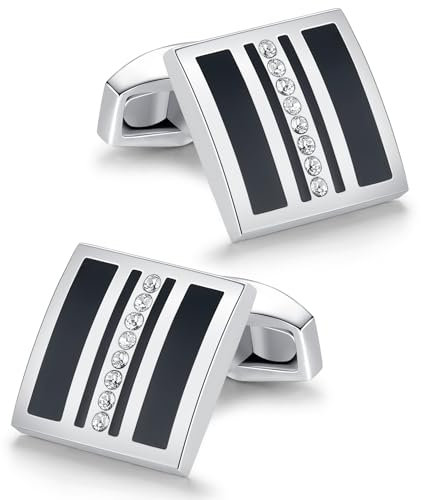 Mr.Van Gemelos para Hombres, Forma Cuadrada Gemelos Esmalte Negro Plata Base Cristal Gemelos Negocios, Boda, Fiesta, Estilo Elegante