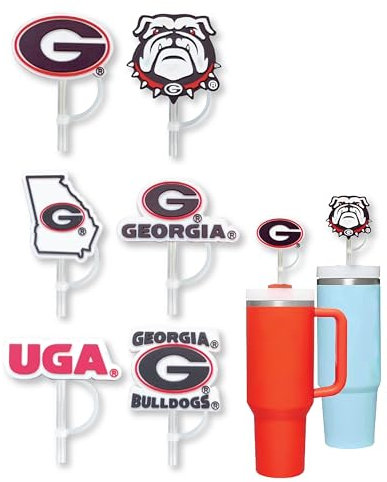 6 Georgia Bulldogs Strohabdeckungen (10 mm) UGA Football Fan Merchandise passend für große 1,2 l Stanley Größe Wasserflaschen (10 mm) (Georgia Bulldogs)