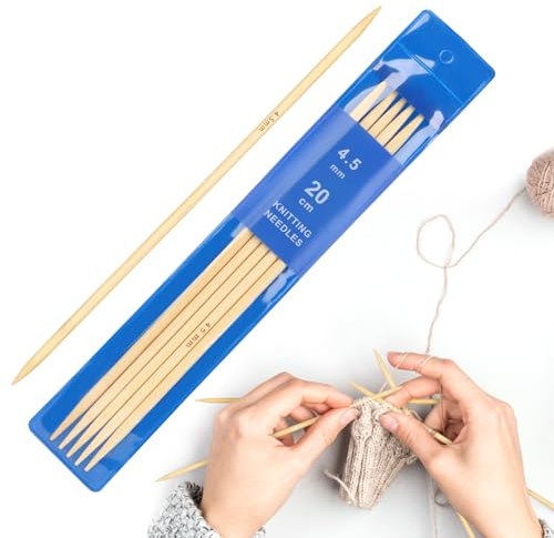 Coopay 5 Stück Bambus Nadelspiel 4,5 mm Stricknadeln Set, 20 cm Länge Stricknadeln für Socken, Schals, Mützen, Haustier, Pullover, Socken stricken für anfänger, Sockennadeln 4,5 mm