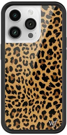 Wildflower Schutzhüllen – MIAU, kompatibel mit Apple iPhone 14 Pro, Leopardenmuster, Braun, Schwarze Punkte, niedlich, trendig, schützender schwarzer Stoßfänger, 1,2 m Falltest-Zertifiziert, kleines