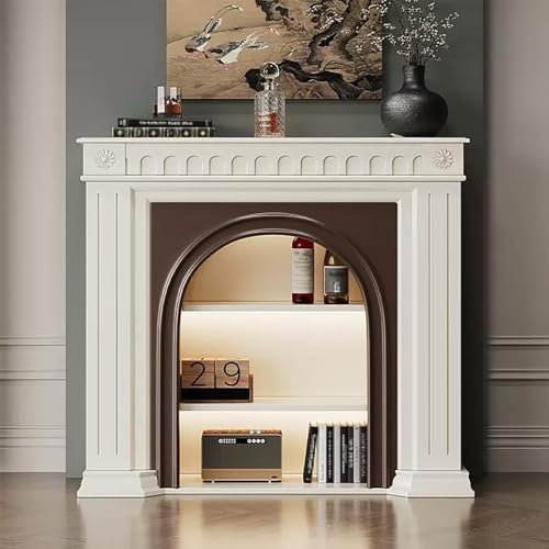 Kamin-TV-Ständer mit offenem Regal, Unterhaltungszentrum für Wohnzimmer, Schlafzimmer, Holz, TV-Konsole, dekorativer Schrank, TV-Ständer