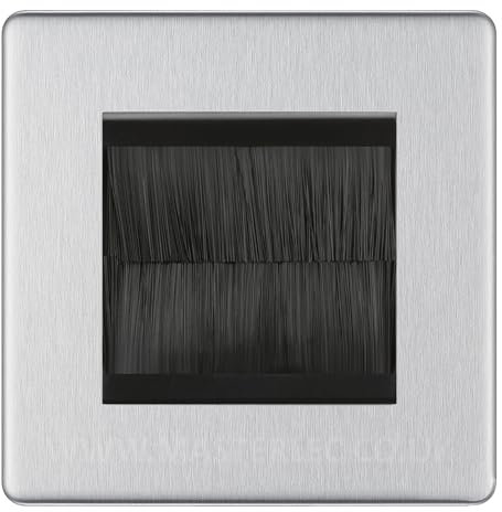 BG Screwless Brushed Steel Single 2 Gang Brush Cable Entry Wall Plate Black Insert Square