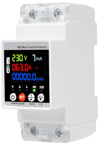Jadeshay Stabilizzatore di Tensione 220v, 63A 230v Dispositivo di Protezione da Sovratensione Misuratore Consumo Elettrico WiFi su Guida DIN con Schermo a Colori(WiFi)
